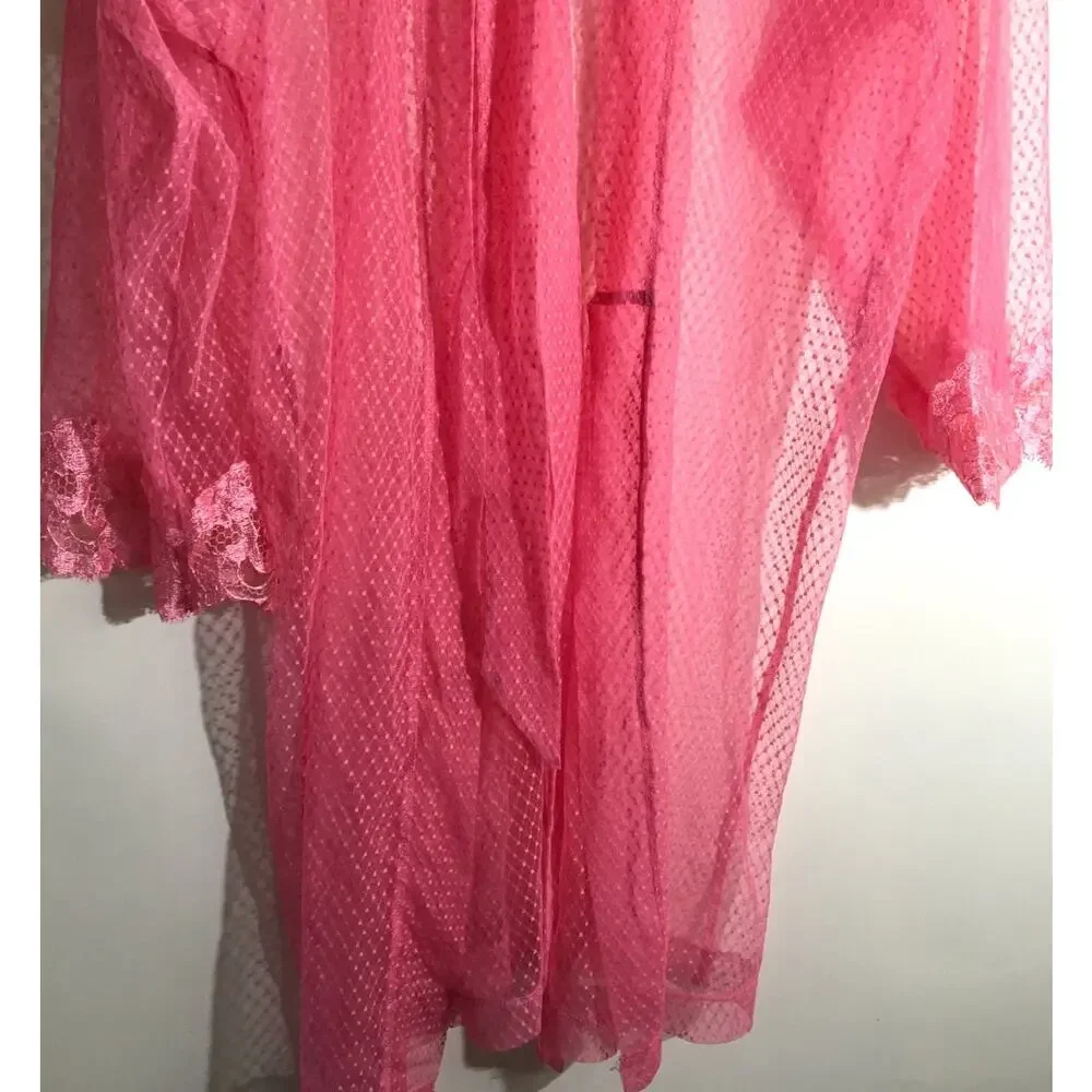 Victoria's Secret Sheer Boho Floral Embroidery Short Robe Pink Women's Size XS